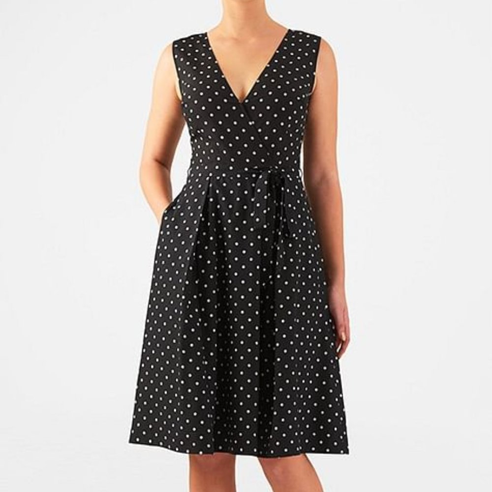 eshakti Black and White Polka Dot Print Surplice Crepe Dress Sz. 3X - 26W